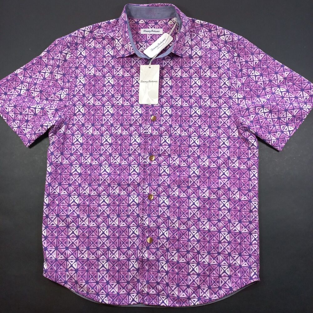 NWT Tommy Bahama IslandZone Tropical Tiles Shirt M Medium Prism Violet ST325846